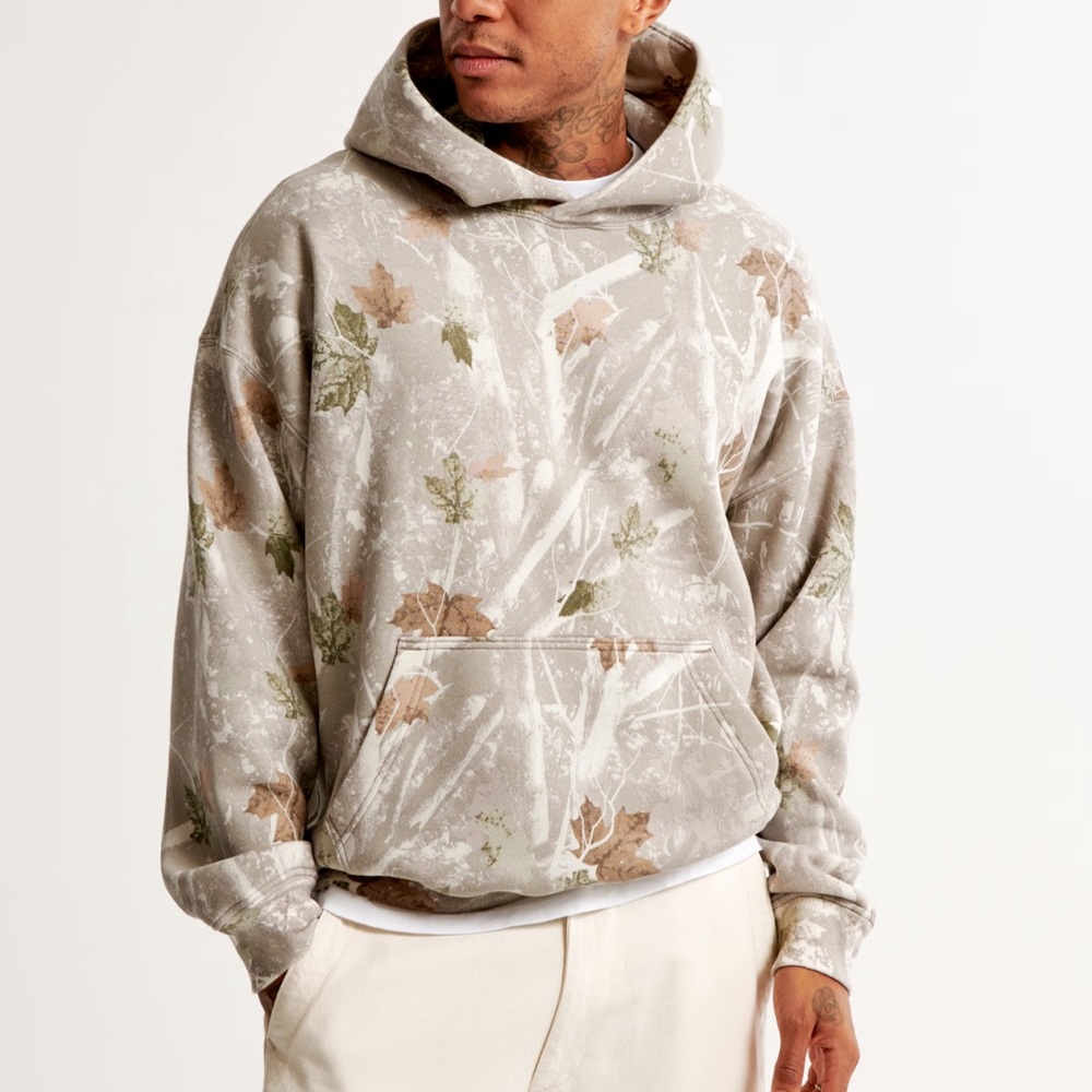 Abercrombie Oversized Essential Popover Viral Hoodie Off White Light Camo Medium